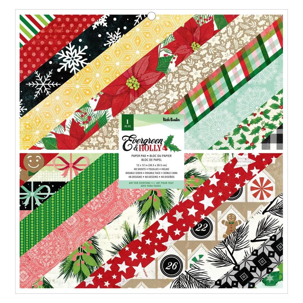 Evergreen &amp; Holly Paper Pad 12in / Bloc de Papel de Navidad Papel American Crafts