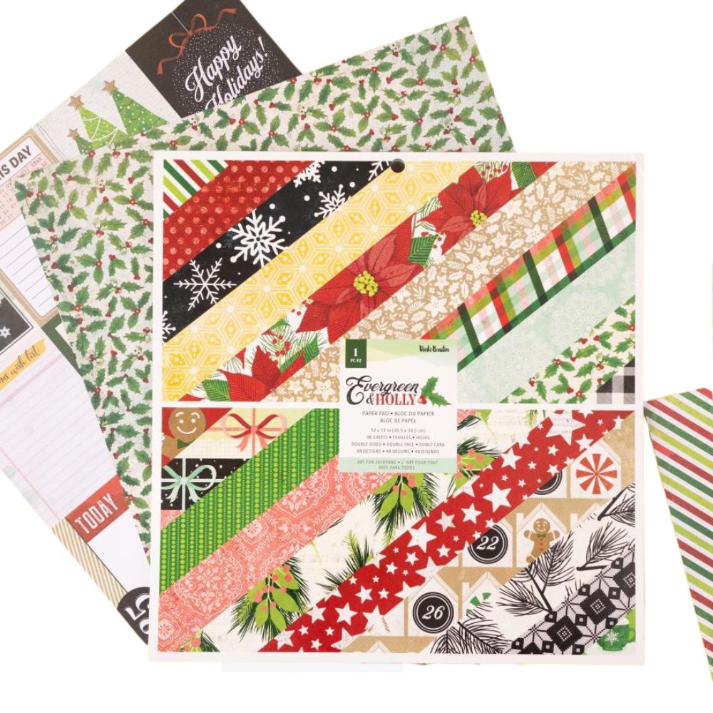 Evergreen &amp; Holly Paper Pad 12in / Bloc de Papel de Navidad Papel American Crafts