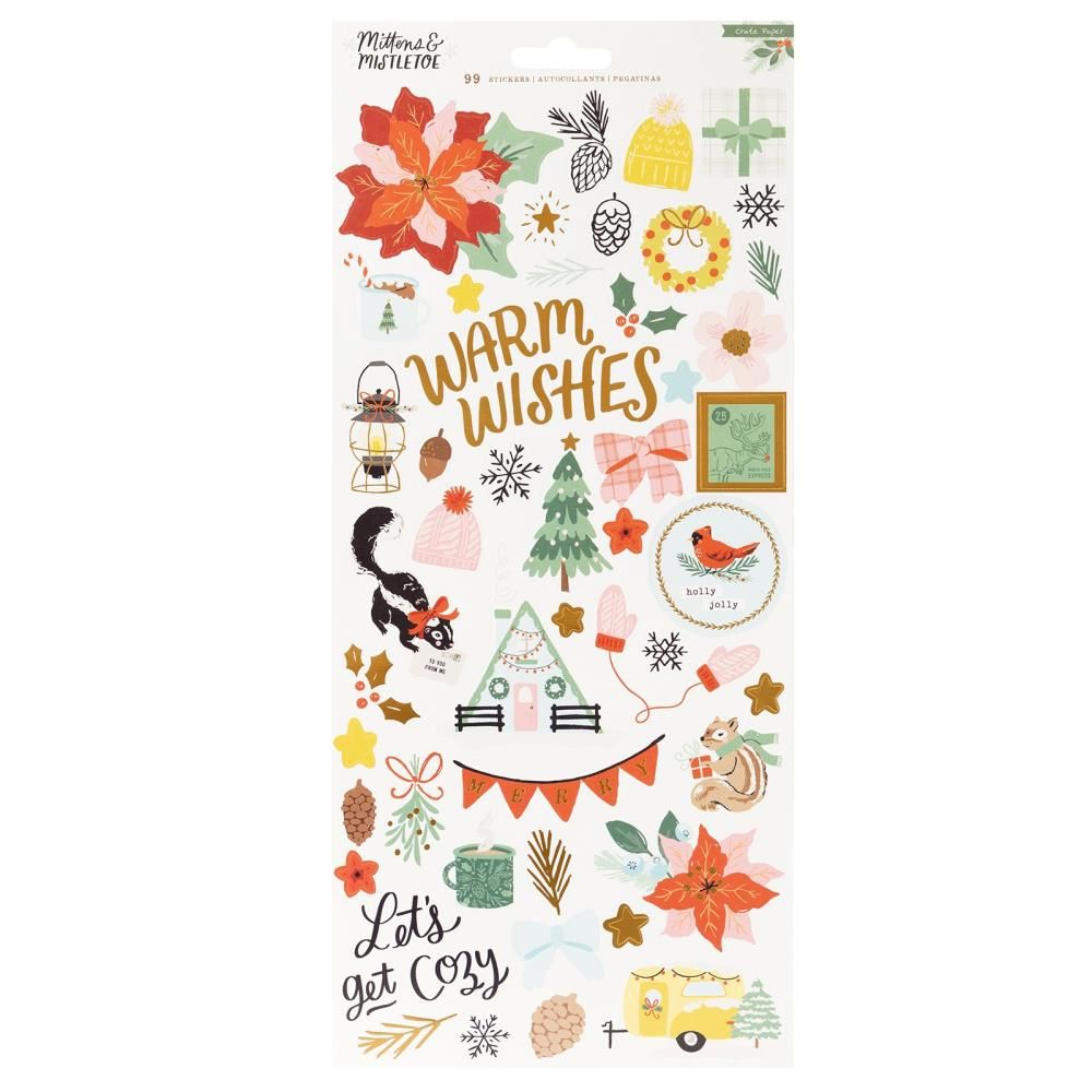 Mittens &amp; Mistletoe Cardstock Stickers / Estampas de Cartulina Muérdago Papel Crate Paper