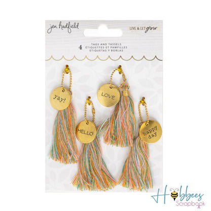 Live &amp; Let Grow Tassels / 4 Borlas con Charms Adornos / Embellishments Jen Hadfield