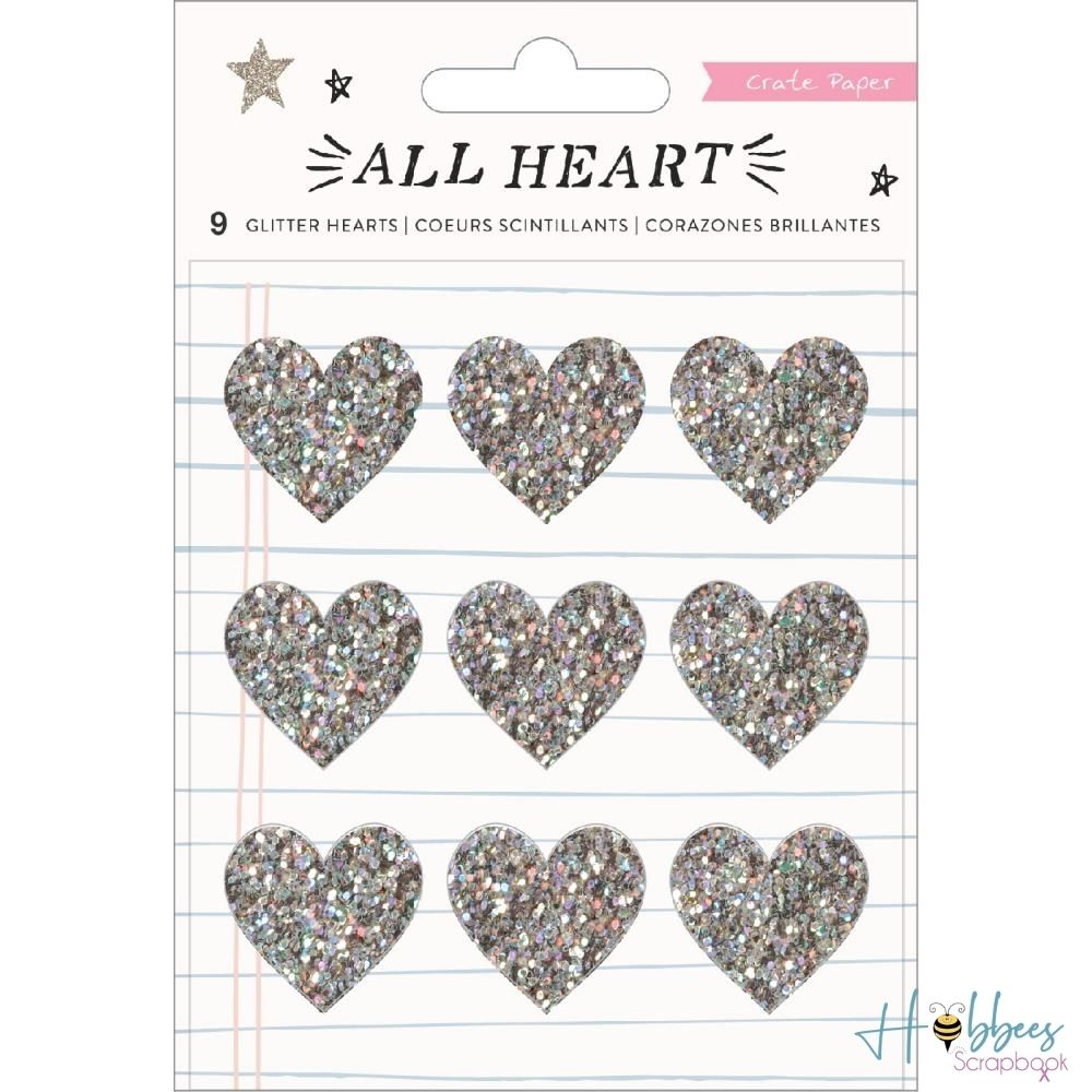 Glitter Hearts / 6 Corazones de Resina Brillantes Stickers Crate Paper