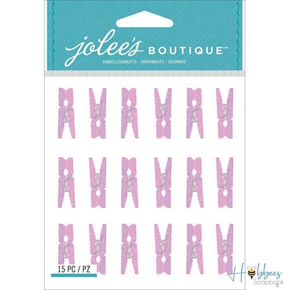 Pink Glitter Clothespins / 15 Mini Pinzas Rosas con Brillo Adornos / Embellishments Jolee&