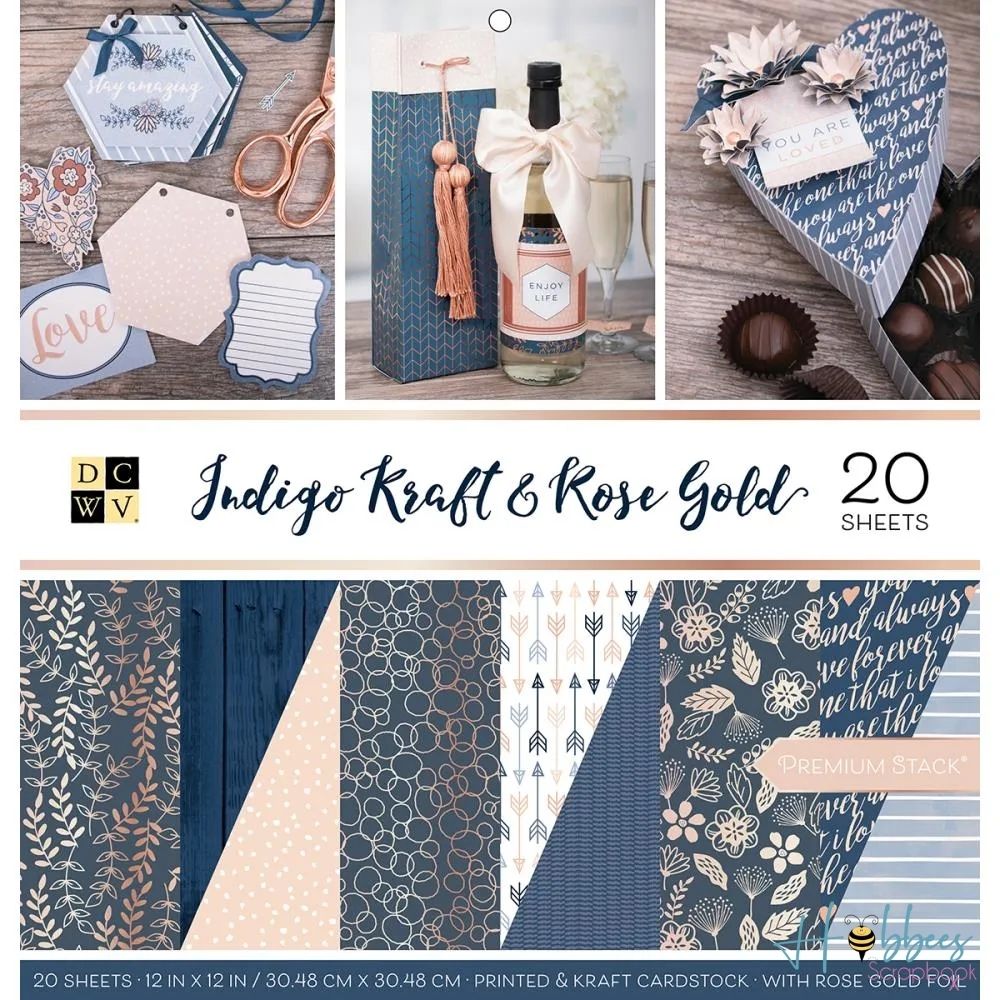 Indigo Kraft &amp; Rose Gold  Paper Pad 12&quot; / Block de Papel Indigo Papel DCWV