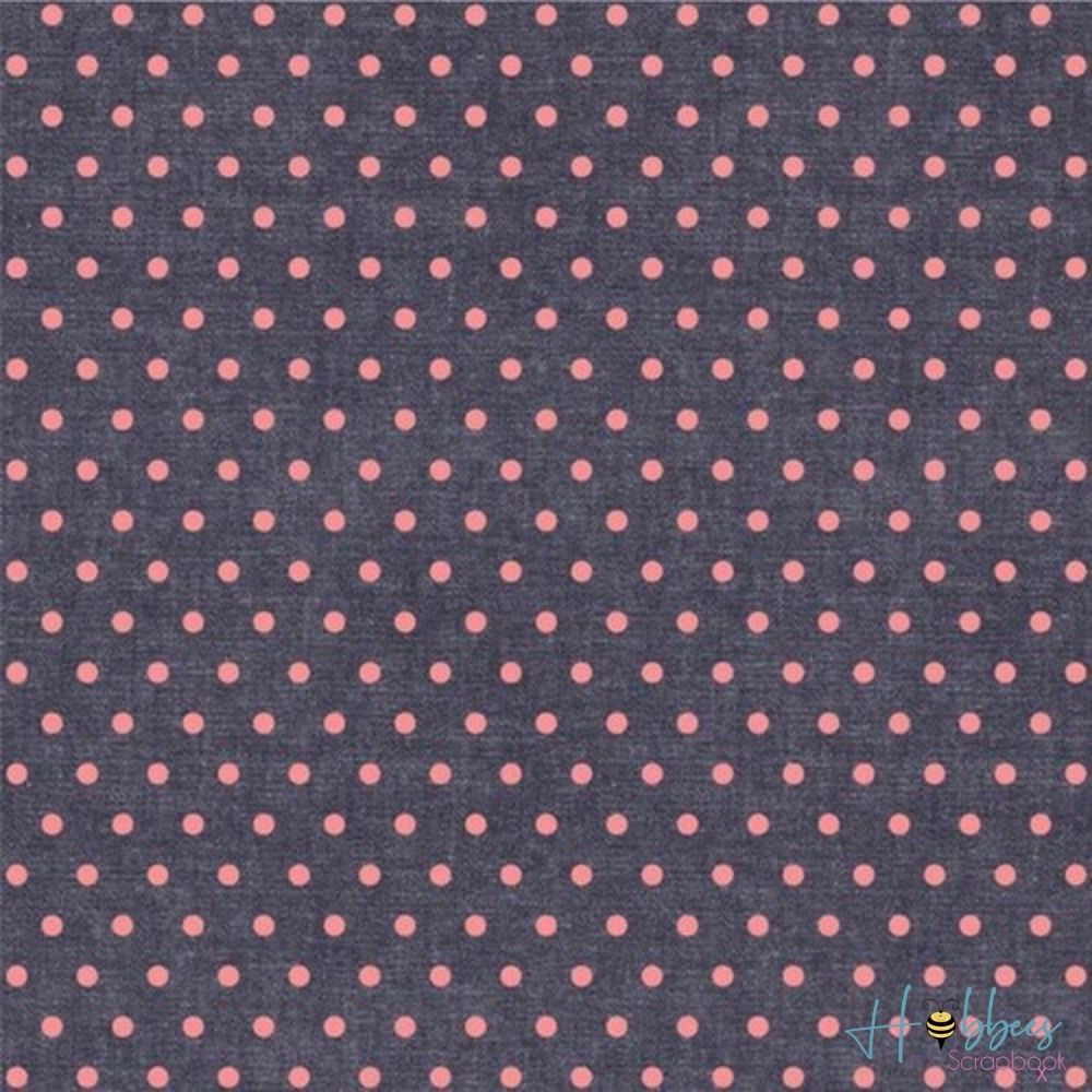 Denim Blues Pink Dots / Hoja Papel con Mezclilla Puntos Rosas Papel, Hojas Sueltas We R Memory Keepers