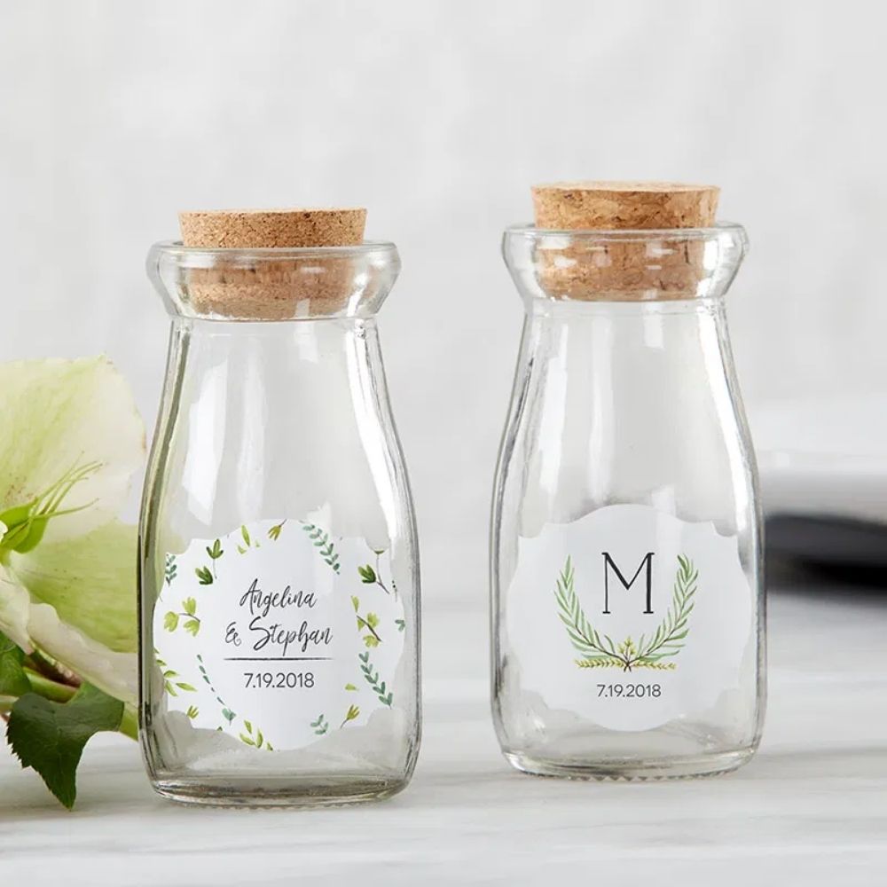 4 Mini Milk Bottles / 4 Botellitas con Corcho Almacenamiento y Organización David Tutera