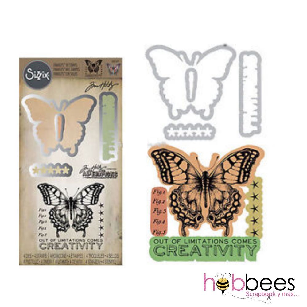 Framelits Die with Clear Acrylic Stamp Set Limitations / Suajes y Sellos de Mariposa Dados de Corte / Suajes / Troqueles Tim Holtz