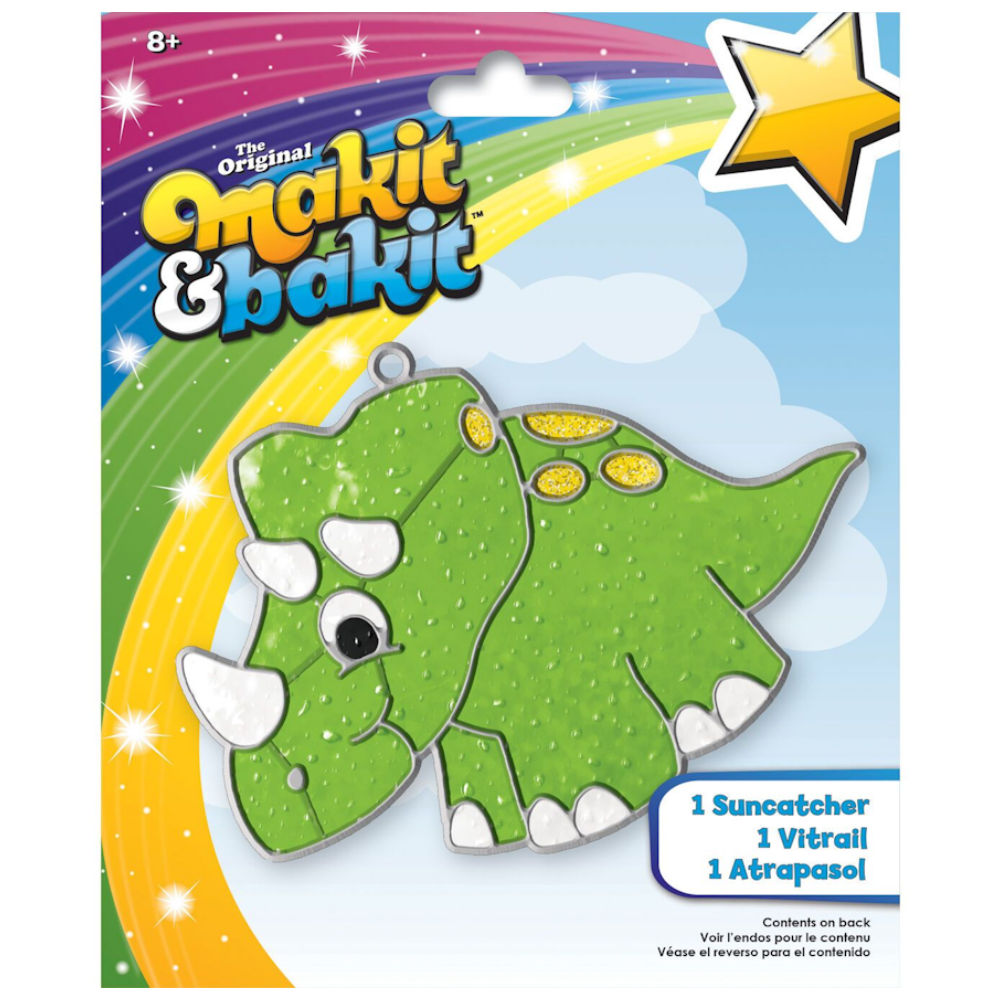 Makit &amp; Bakit Suncatcher Kit Dinosaur / Kit Vitral de Dinosaurio Manualidades para Niños Colorbok