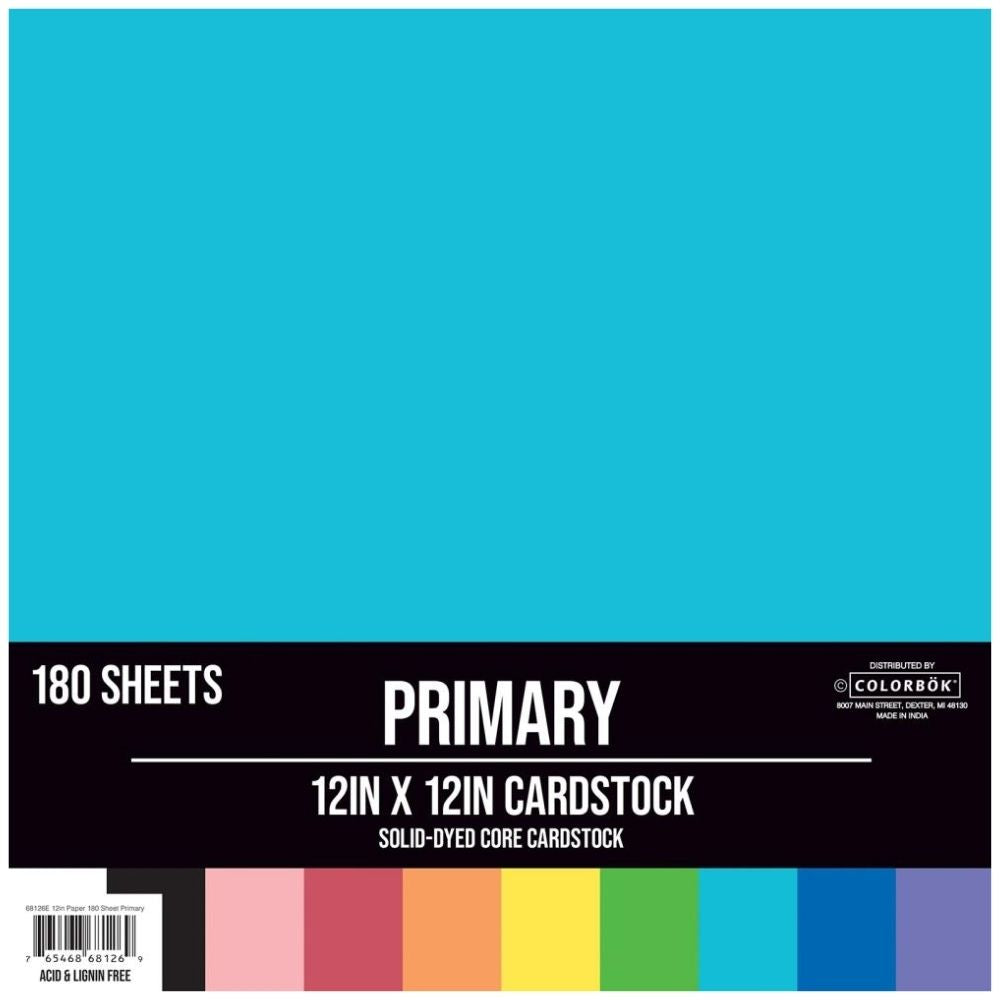 Primary Cardstock 12 in / 180 Hojas de Cartulina de Colores Papel Colorbok