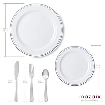 Premium Plastic Silver Banded Service / Vajilla de Plástico para 8 personas Descontinuado Mozaik