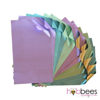 Pastels Foiled Papers 6&quot;x12&quot; / 12 Hojas de Papel Tipo Alumino Doble Cara Pasteles DESCONTINUADO Rinea